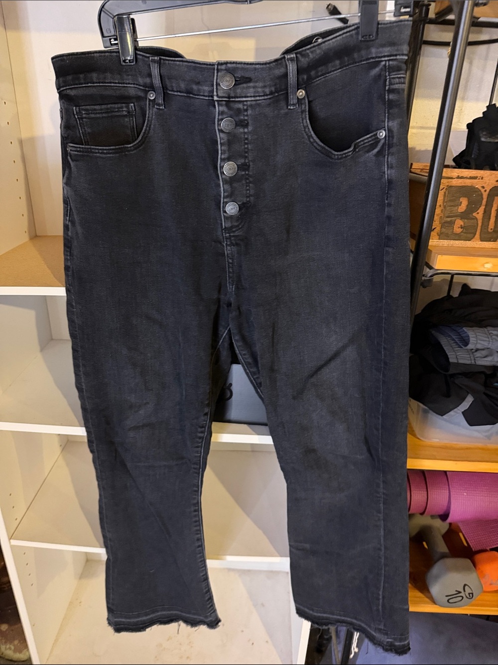 LOFT Washed Black Cropped Button-Fly Jeans